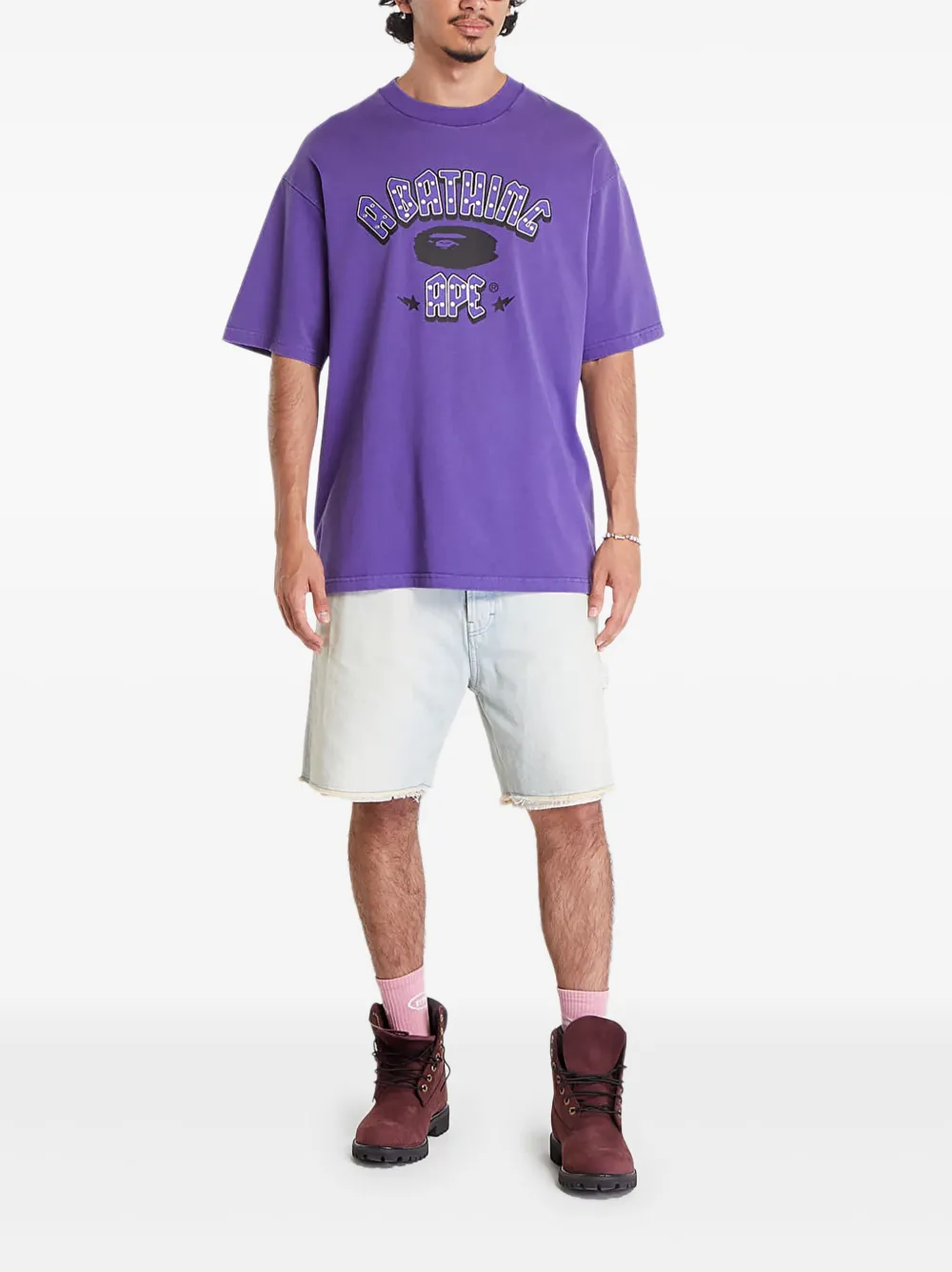 A BATHING APE T-shirt met logo van stras Paars