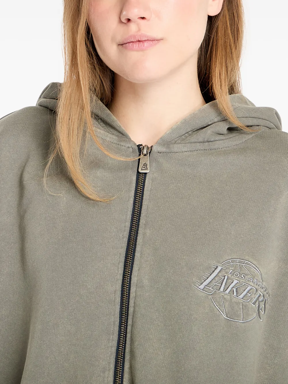New Era Lakers Logo Washed Zip-up Hoodie In Gray