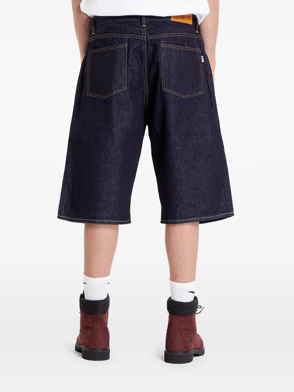 A BATHING APE Denim shorts met geborduurde bananenkop Blauw