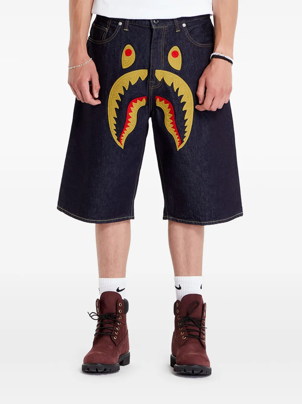 A BATHING APE Denim shorts met geborduurde bananenkop - Blauw