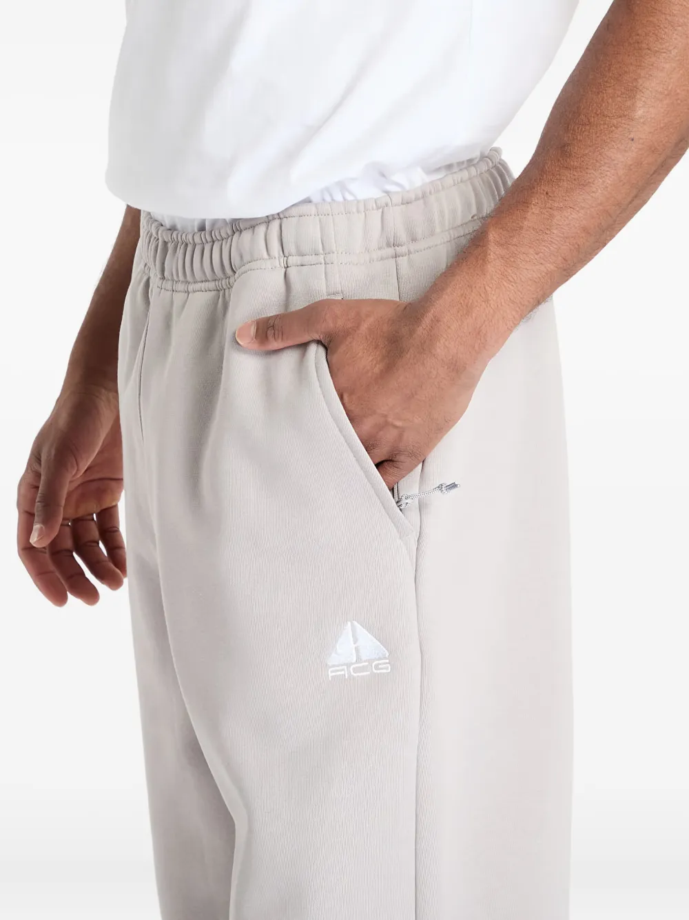 Nike Acg Lungs Logo-embroidered Fleece Track Pants In Gray