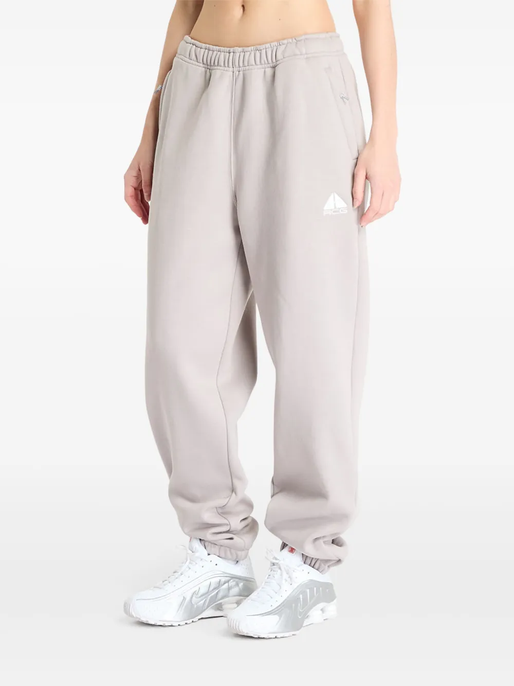 Nike Acg Lungs Logo-embroidered Fleece Track Pants In Gray