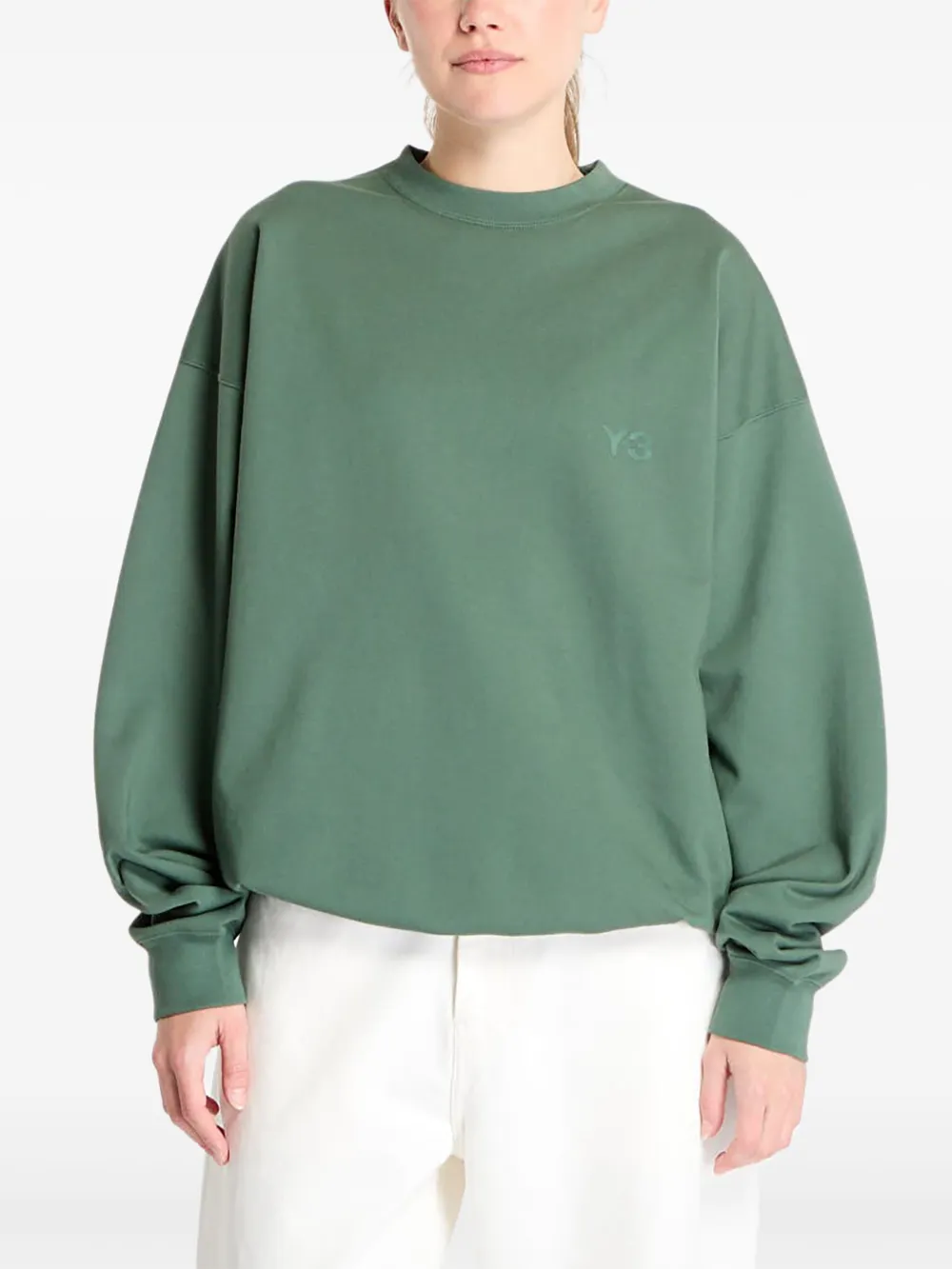 Y-3 logo-embroidered crew neck sweatshirt Groen