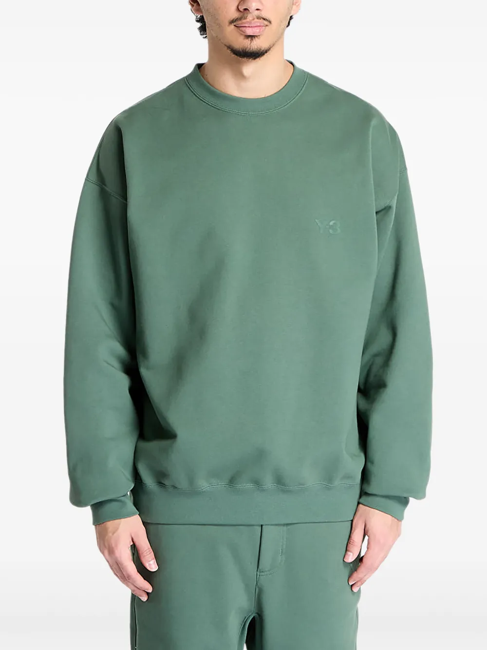 Y-3 logo-embroidered crew neck sweatshirt Groen