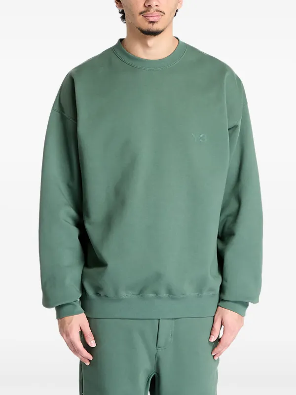 Y-3 logo-embroidered Crew Neck Sweatshirt Green FARFETCH KW