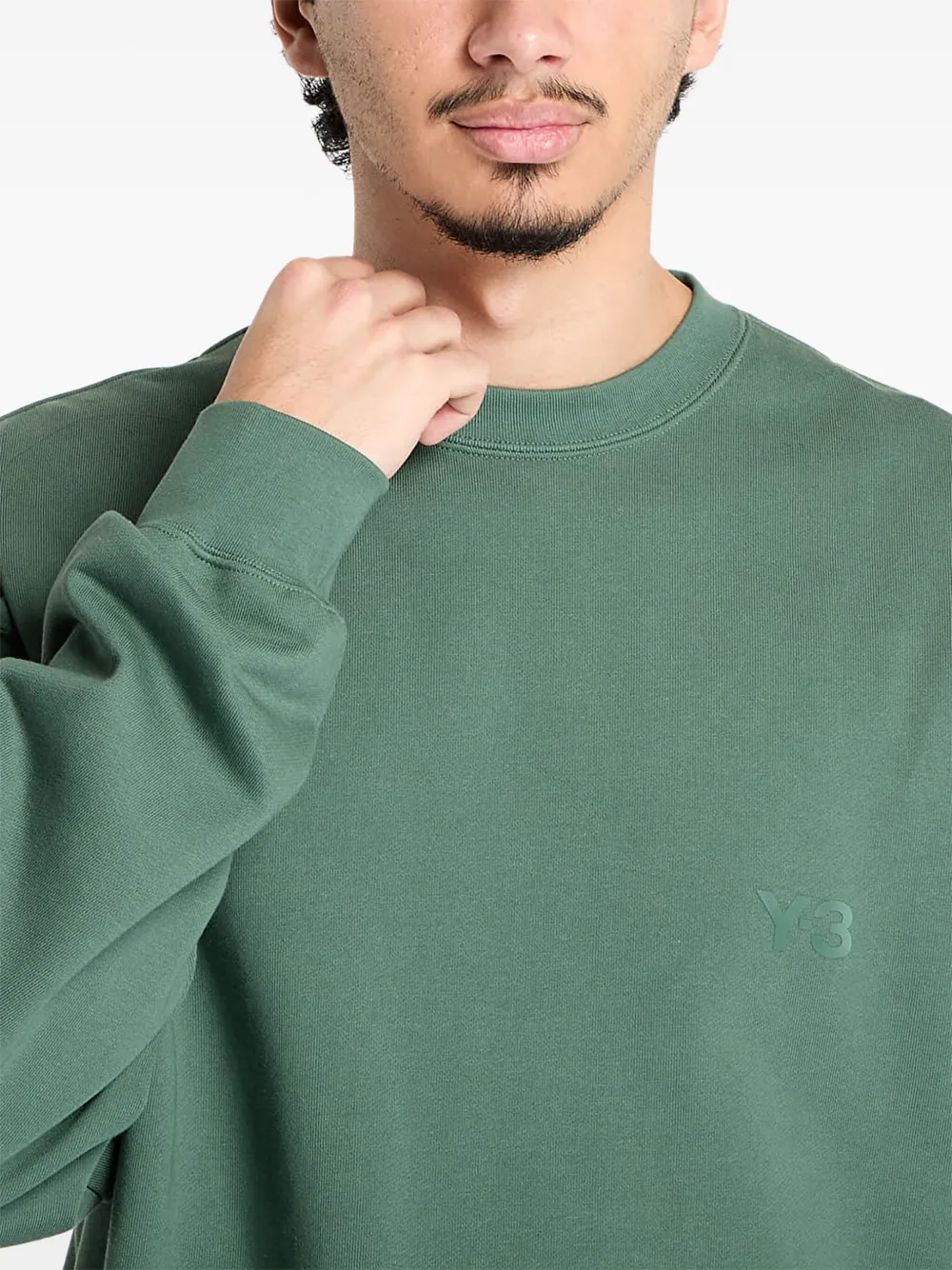 Y-3 logo-embroidered crew neck sweatshirt Groen