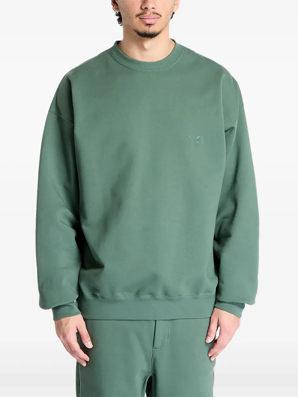 Y-3 logo-embroidered crew neck sweatshirt Groen