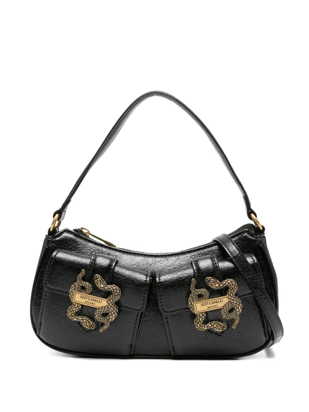 Just Cavalli snake-buckle shoulder bag Zwart