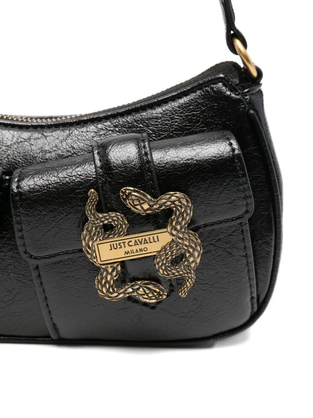 Just Cavalli snake-buckle shoulder bag Zwart