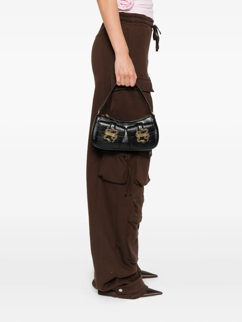 Just Cavalli snake-buckle shoulder bag Zwart