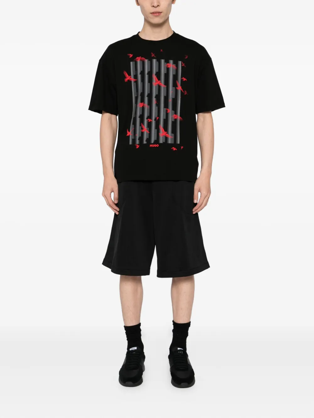 HUGO T-shirt met grafische print - Zwart