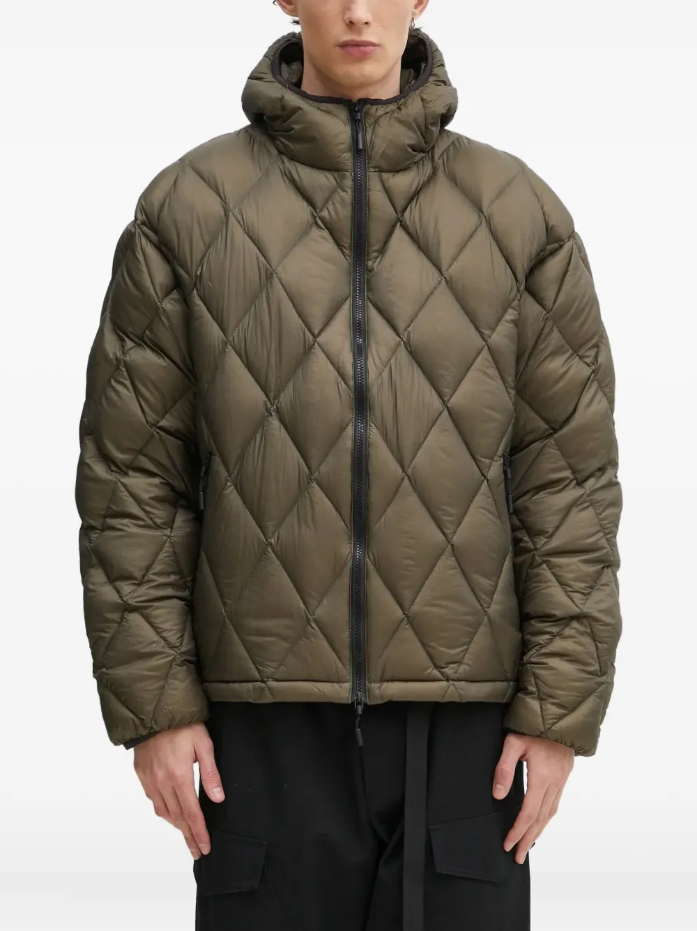 diamond-quilted hooded jacket