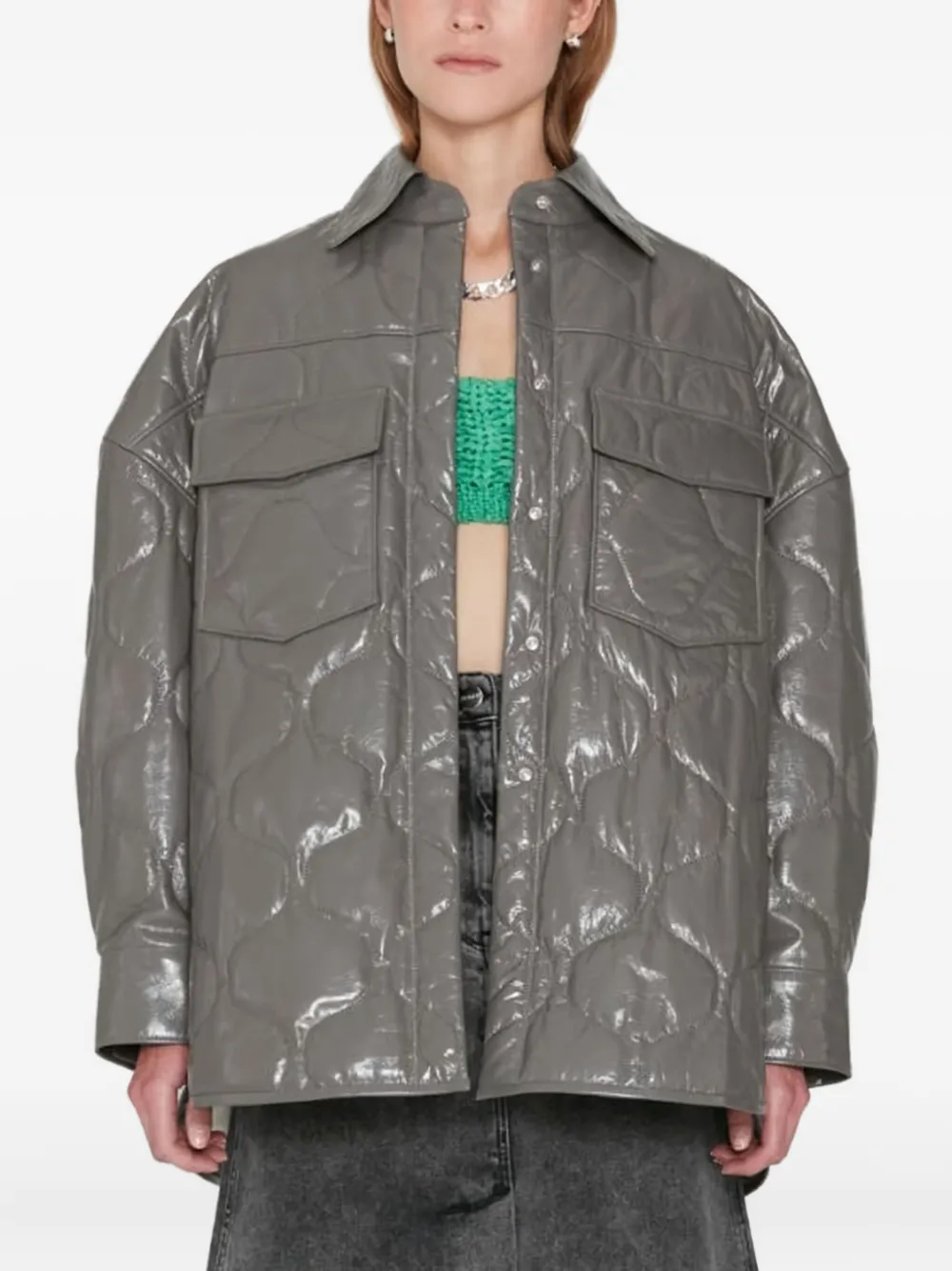 REMAIN quilted leather shirt jacket Grijs