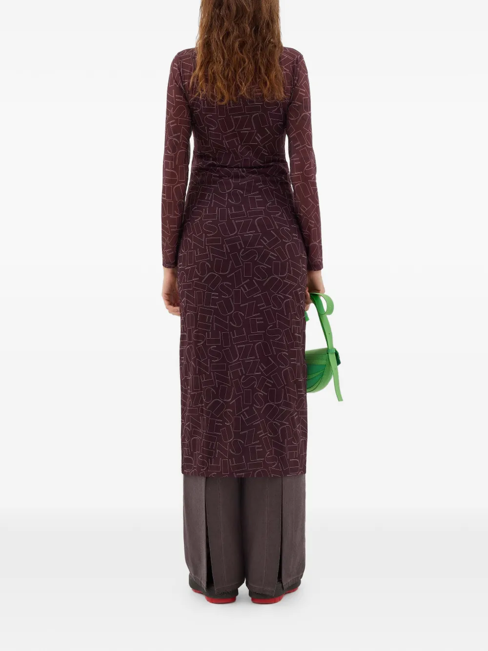  Sunnei Long-sleeve Sheer Midi Dress - Brown 