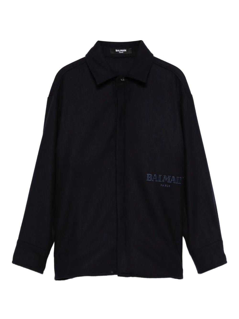 Balmain Kids embroidered-logo shirt jacket Blauw