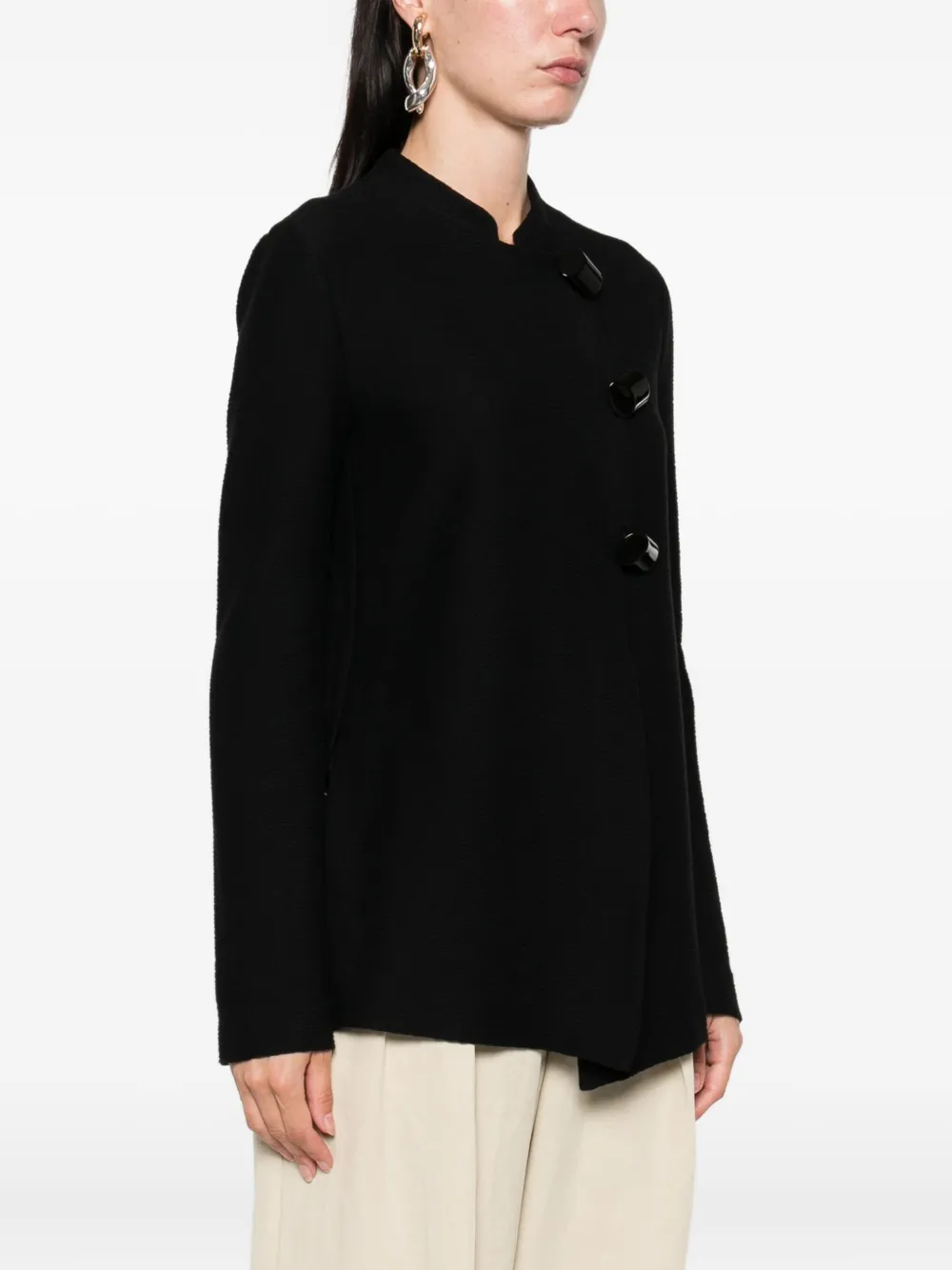 Emporio Armani Jacket Cotton Single-breasted Stand Collar In Black