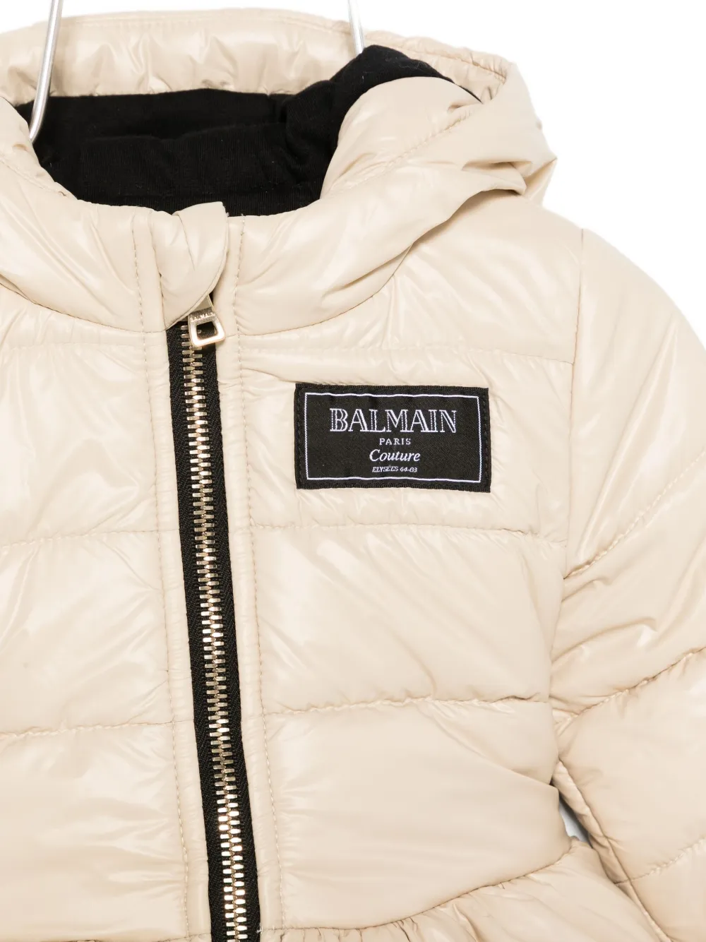 Balmain Kids hooded quilted jacket Beige