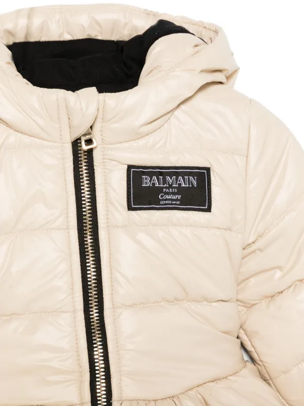 Balmain Kids Hooded Quilted Jacket Neutrals FARFETCH IN