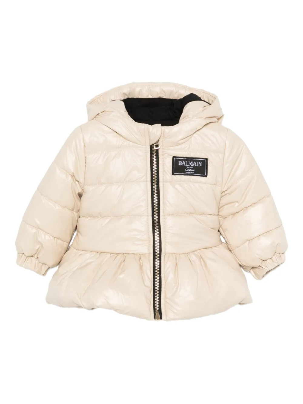 Balmain Kids hooded quilted jacket Beige