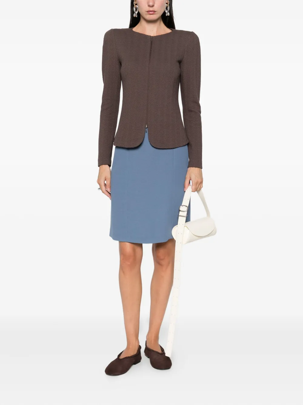 Emporio Armani Chevron Pattern Tailored Fit Blazer Jacket In Brown