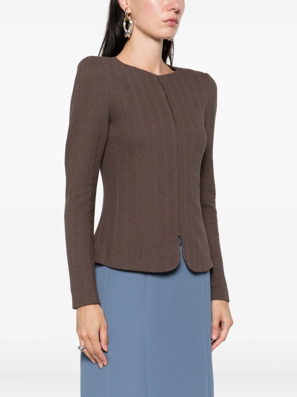 Emporio Armani Chevron Pattern Tailored Fit Blazer Jacket In Brown