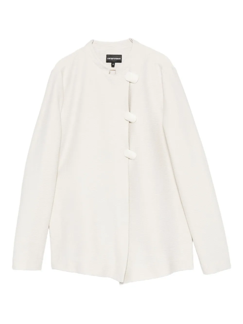 Emporio Armani Textured Fabric Single-breasted Jacket With Mandarin Collar In Neutral