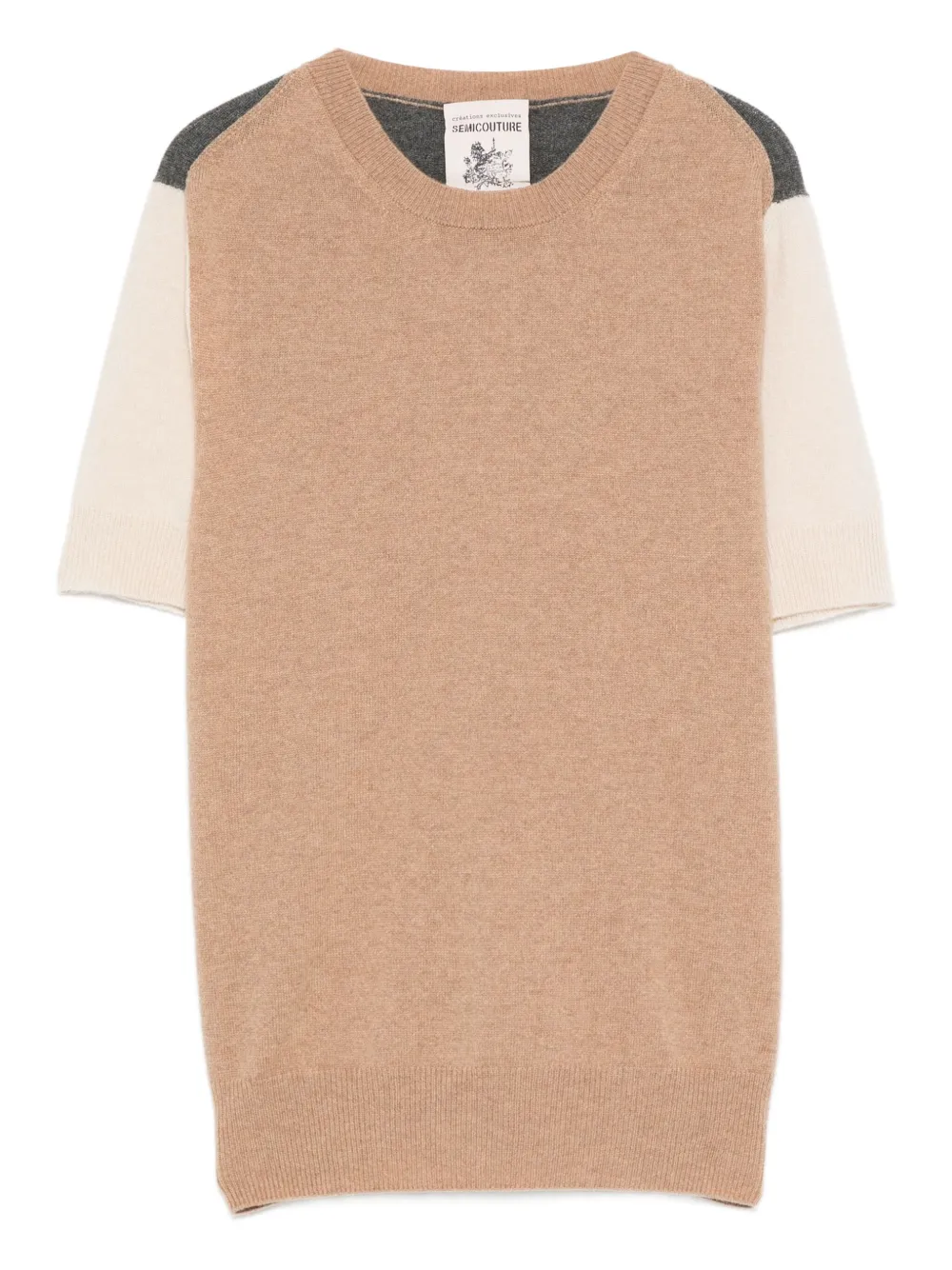 Semicouture Top met korte mouwen en colourblocking Bruin