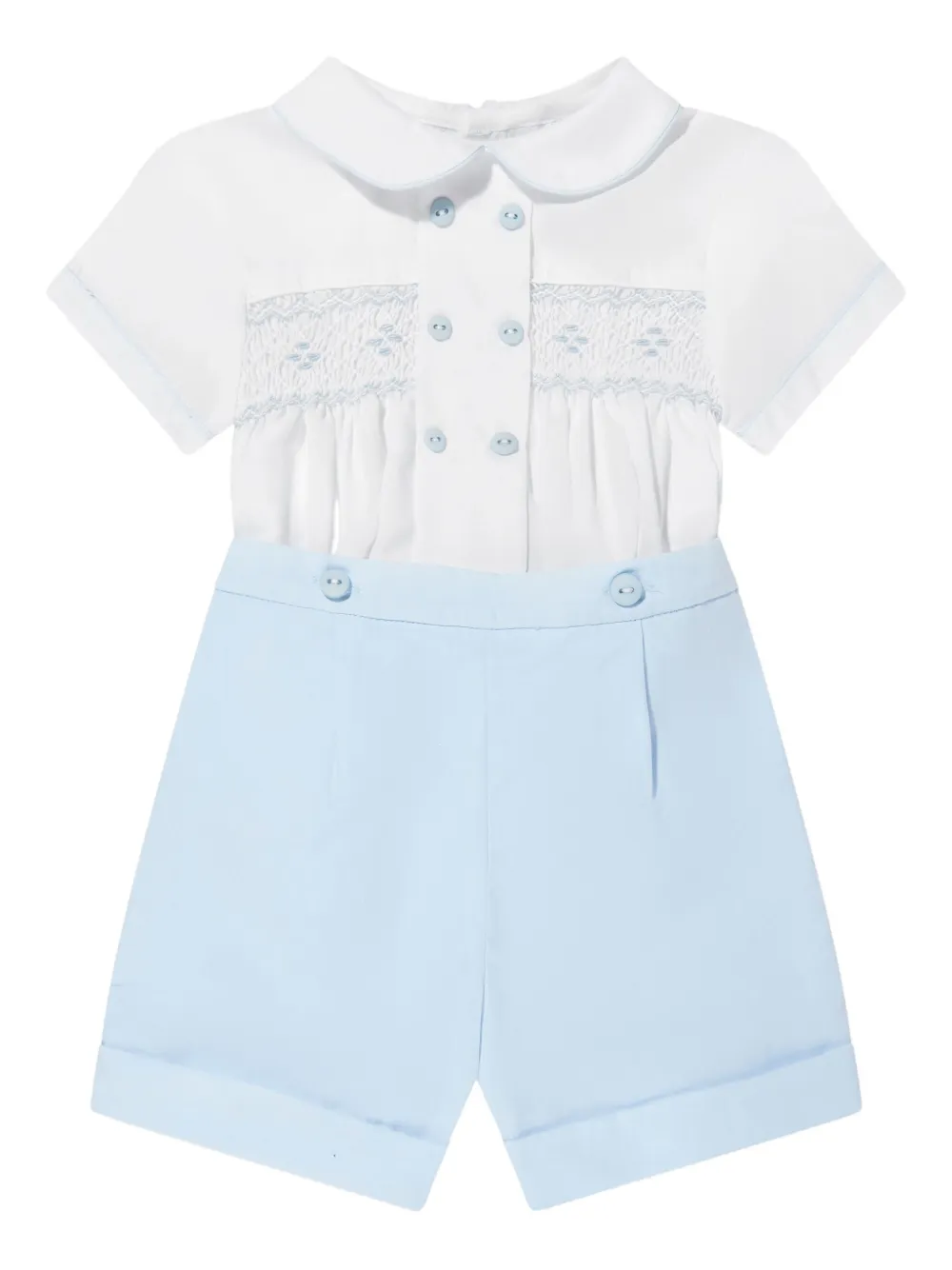 Sarah Louise smocking-detail Peter Pan collar shorts set | Blue | Image 1