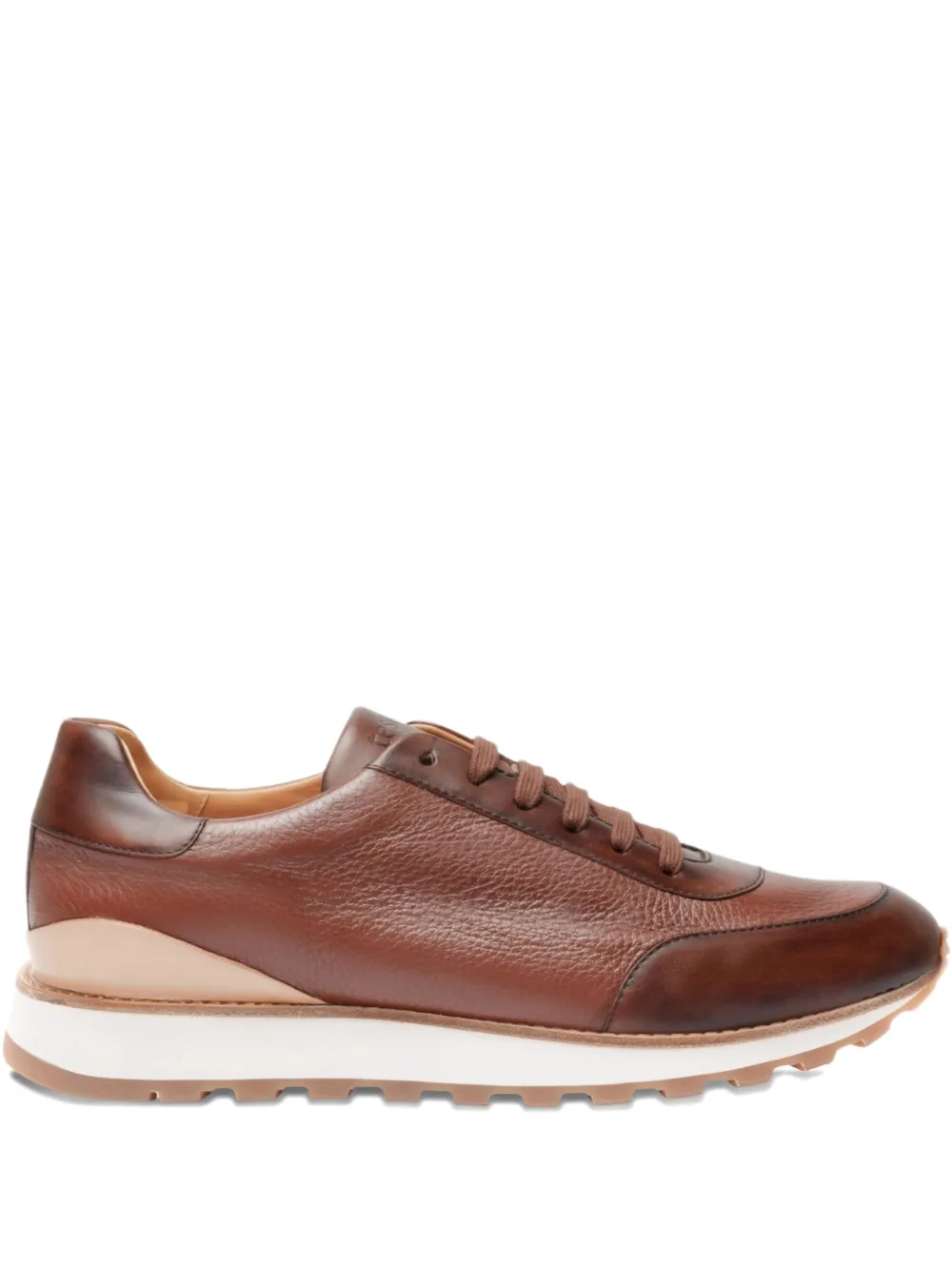 A.testoni leather panelled sneakers Brown