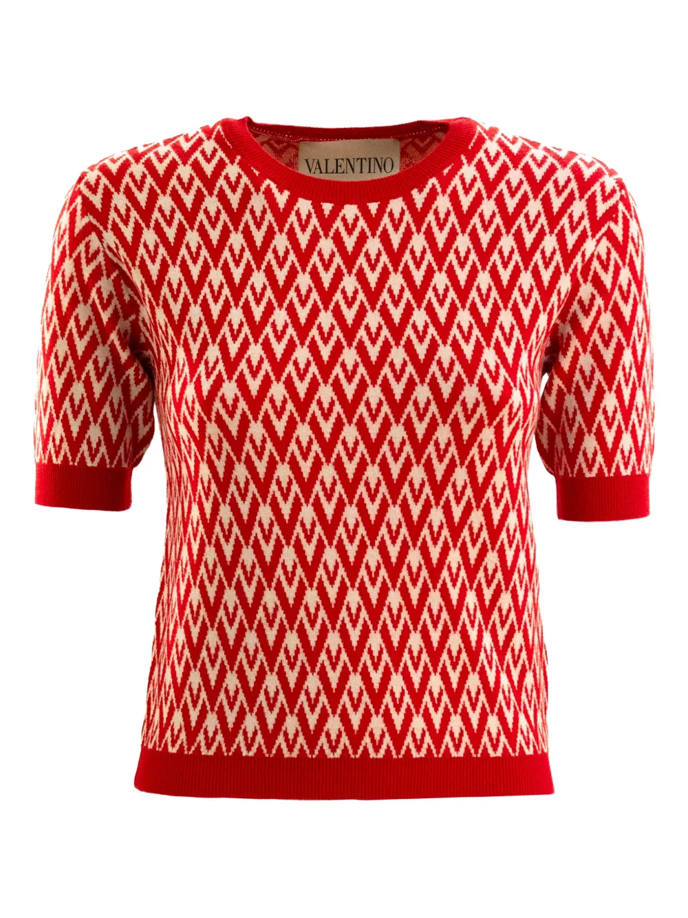 Toute La V-pattern short-sleeved knit top