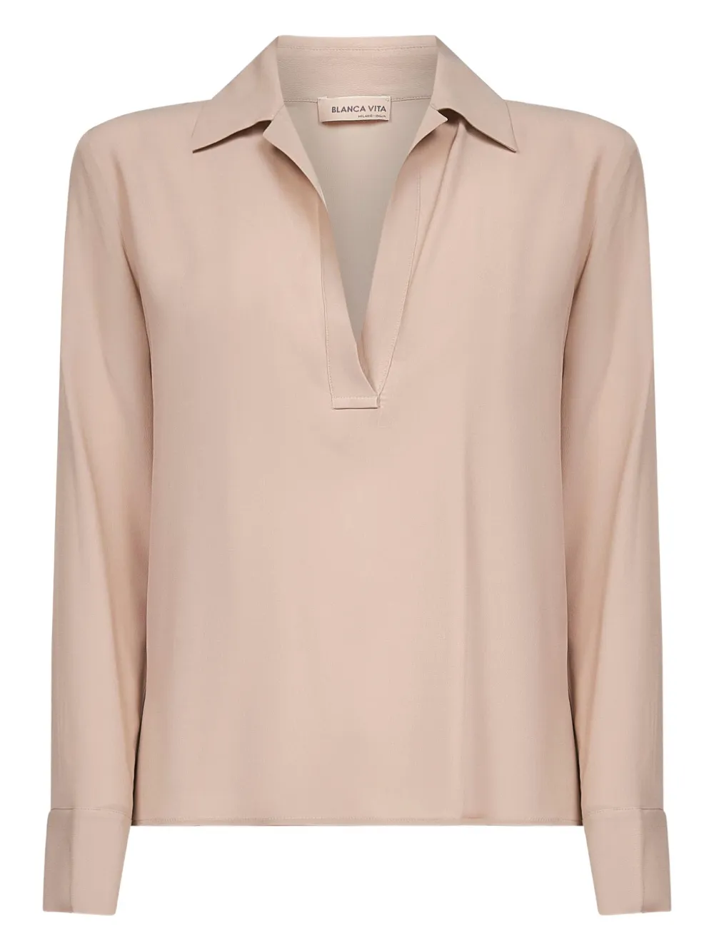 Blanca Vita Top met V-hals en manchetten met knopen Beige