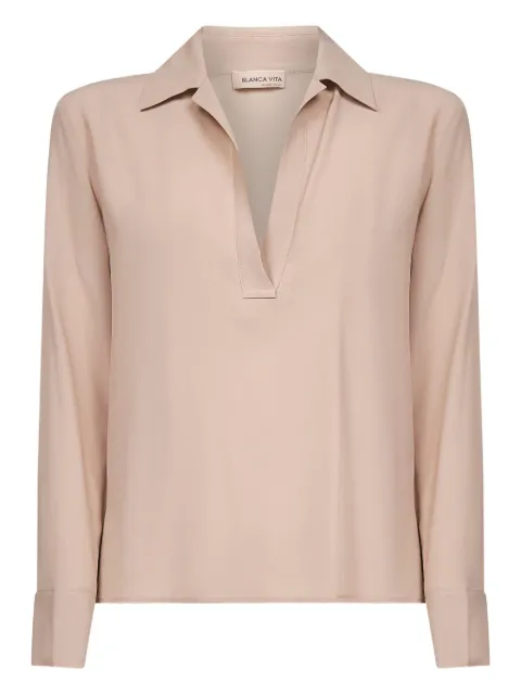 Blanca Vita V-neck buttoned-cuff top