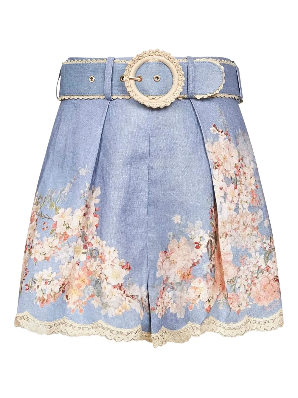 ZIMMERMANN floral-print belted shorts Blauw