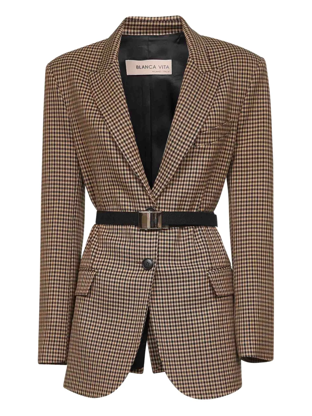 Blanca Vita Blazer met gingham-ruit en ceintuur Bruin