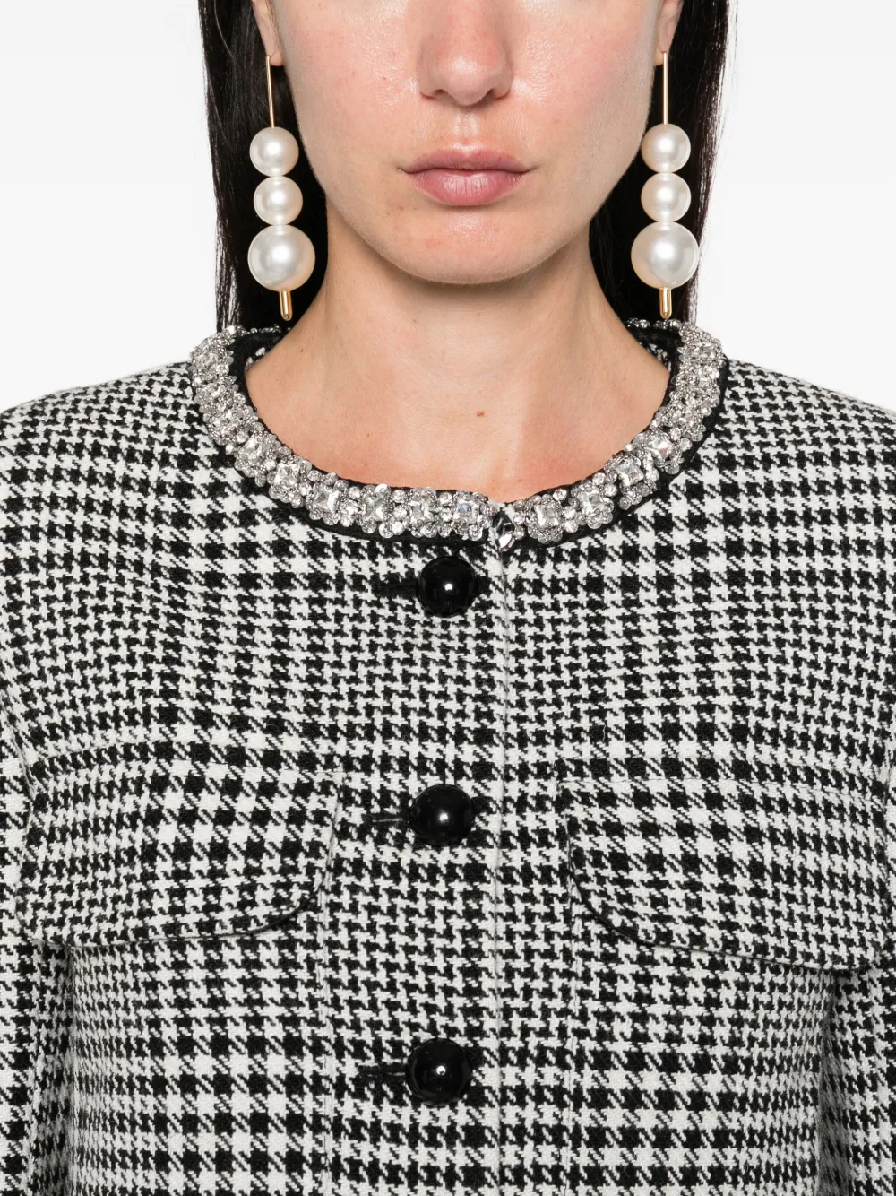 Self-portrait Houndstooth Jacket With Crystals In Multi