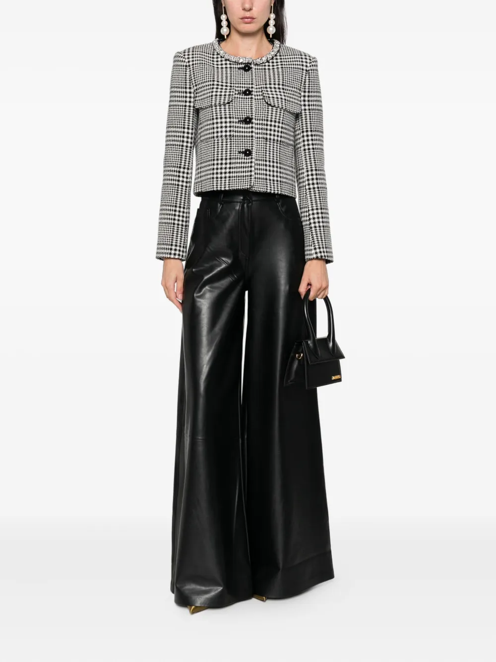 Self-portrait Houndstooth Jacket With Crystals In Multi
