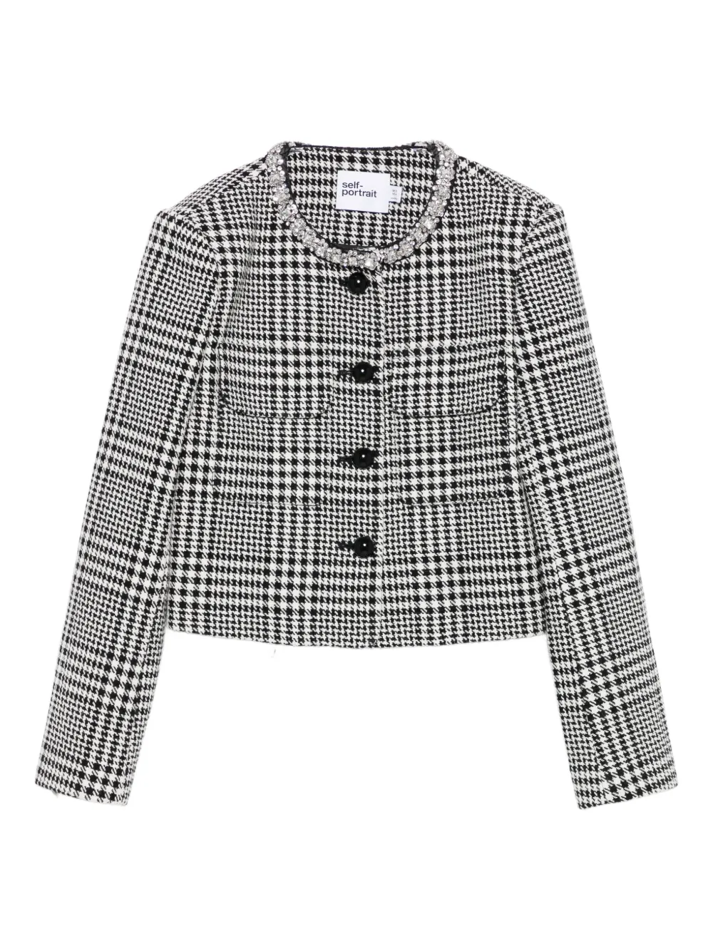 Self-portrait Houndstooth Jacket With Crystals In Multi
