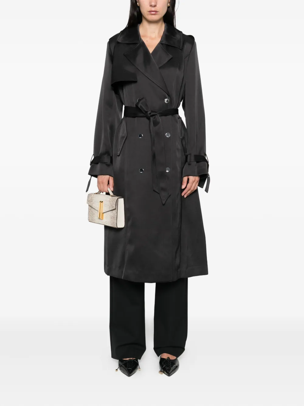 Karl Lagerfeld Belted Double-breasted Coat In Black