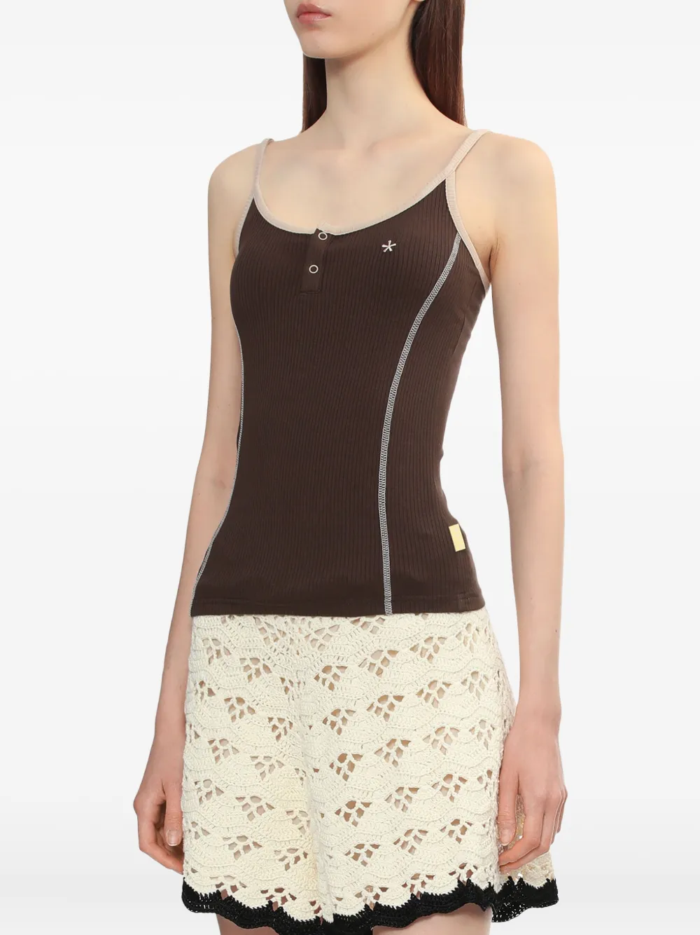 BAPY BY *A BATHING APE Geribbelde top met drukknoopsluiting Bruin