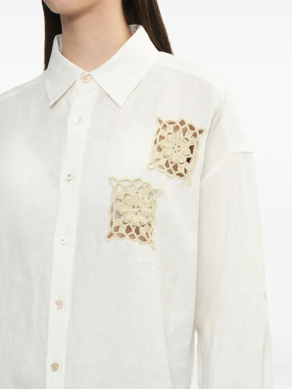 Bapy By *a Bathing Ape® Crochet-detail Linen Shirt In White