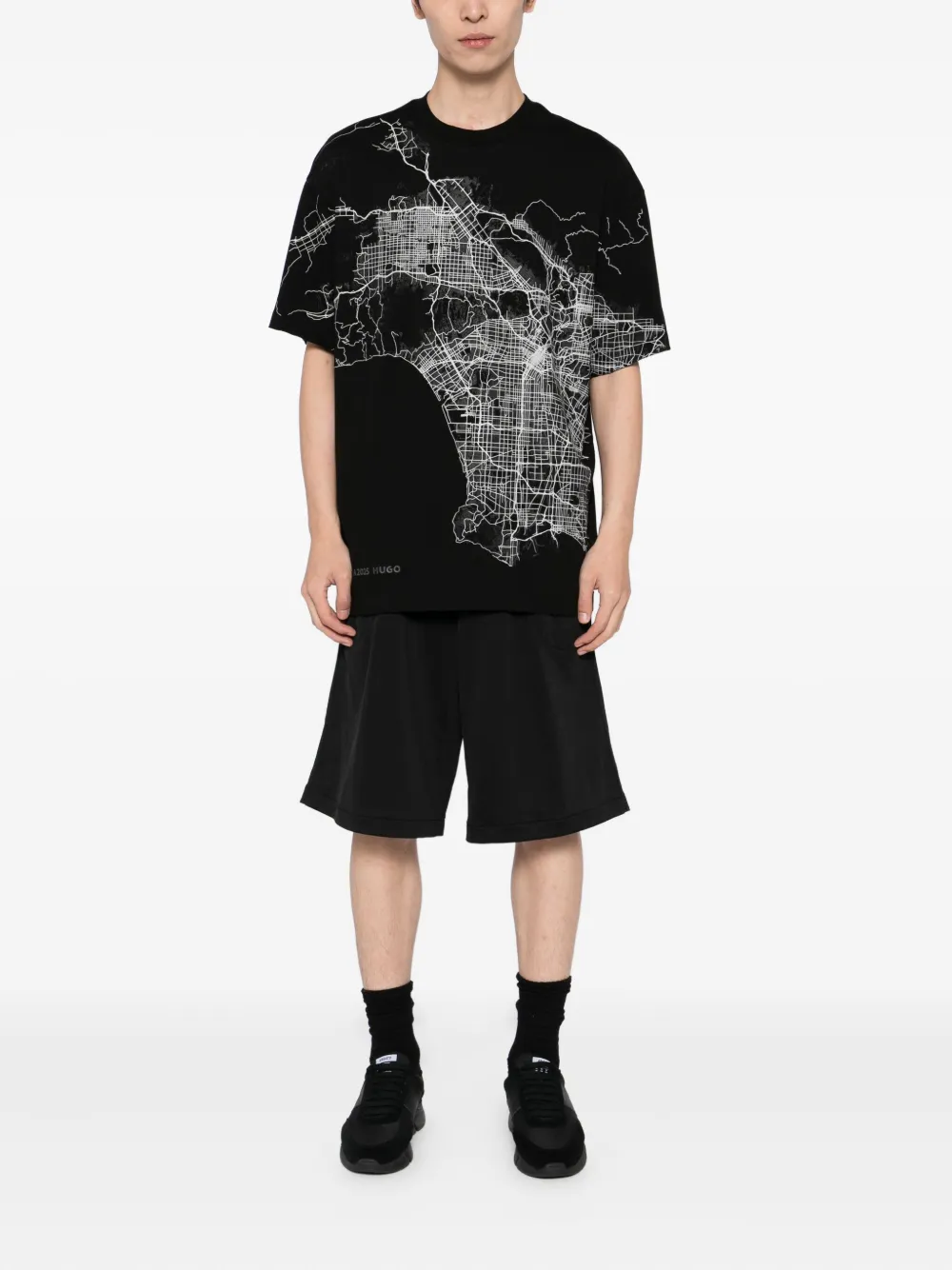 HUGO T-shirt met grafische print - Zwart
