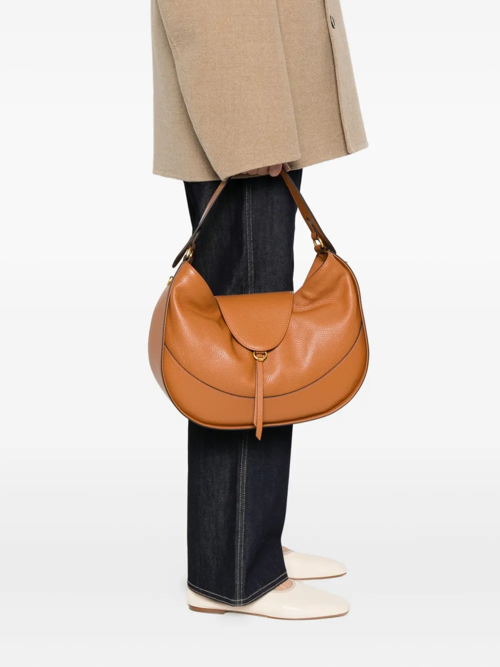 GIANNI CHIARINI Edith leren schoudertas met omslag - Bruin