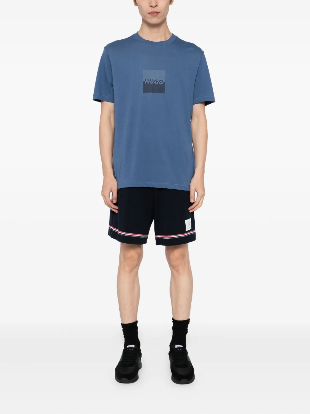HUGO T-shirt met logoprint - Blauw