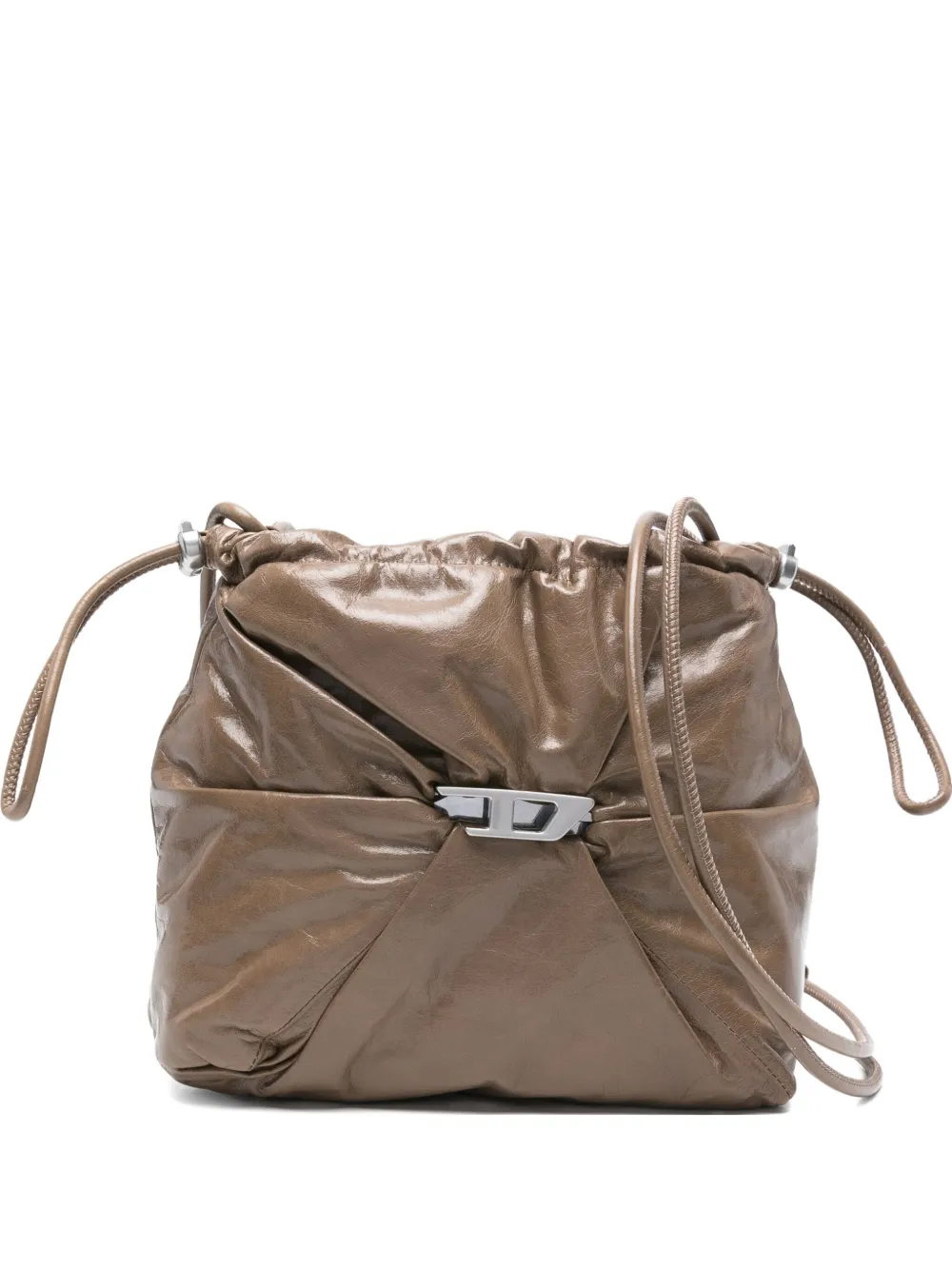 Diesel Drawstring Leather Bucket Bag In Brown