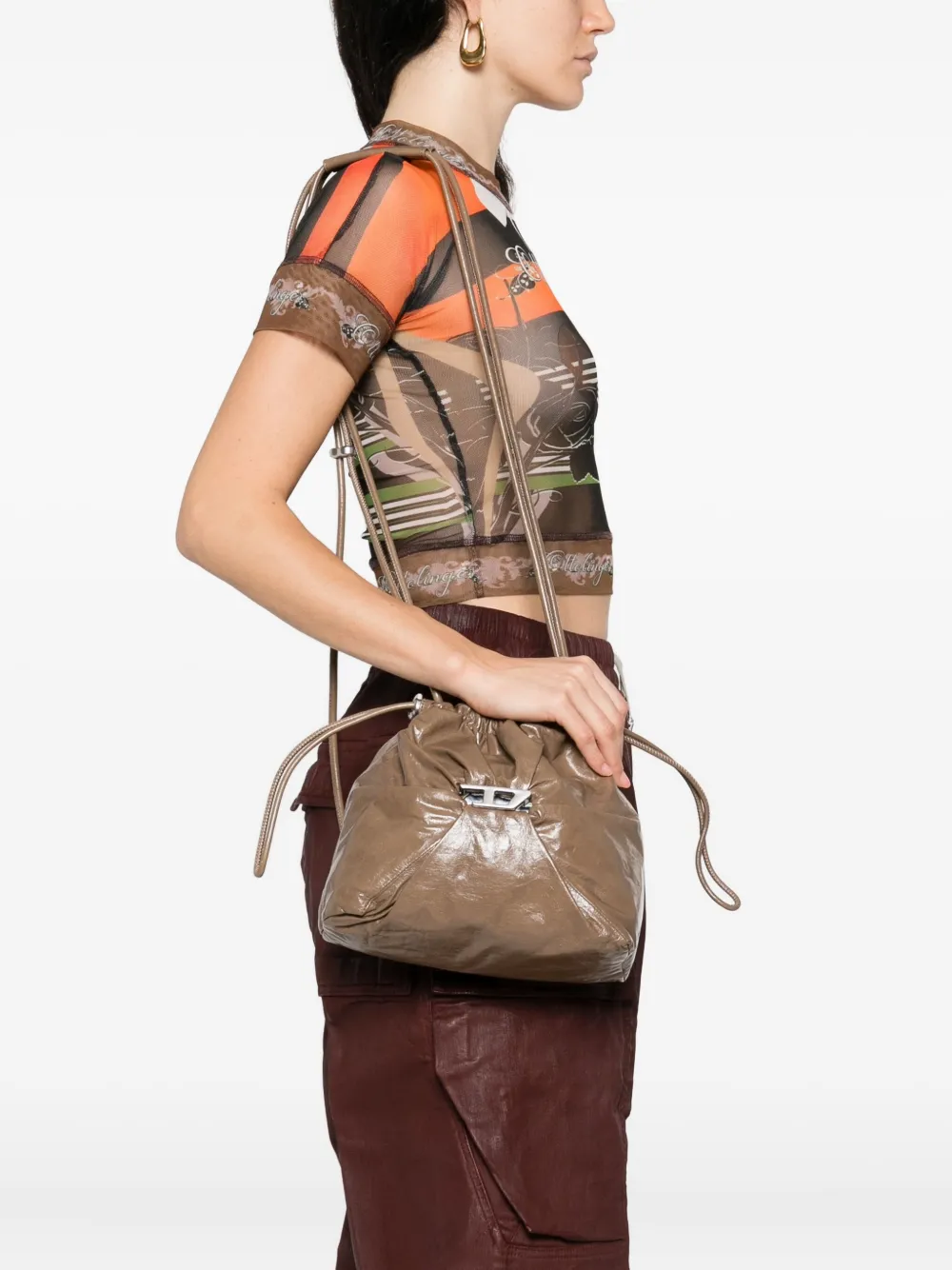 Diesel Leren bucket-tas Bruin