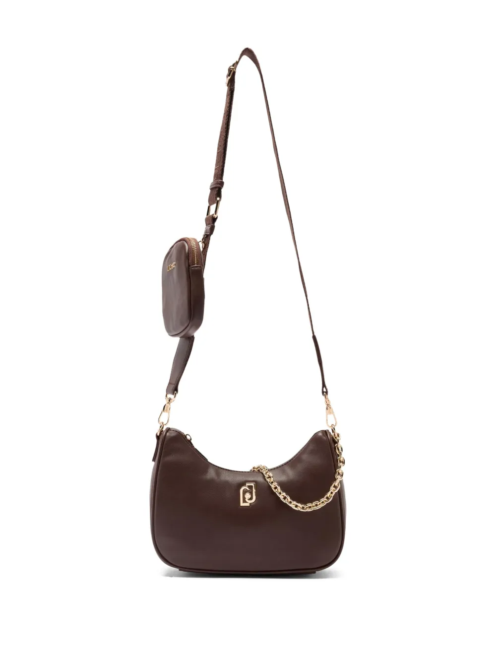 small chain-embellished crescent shoulder bag