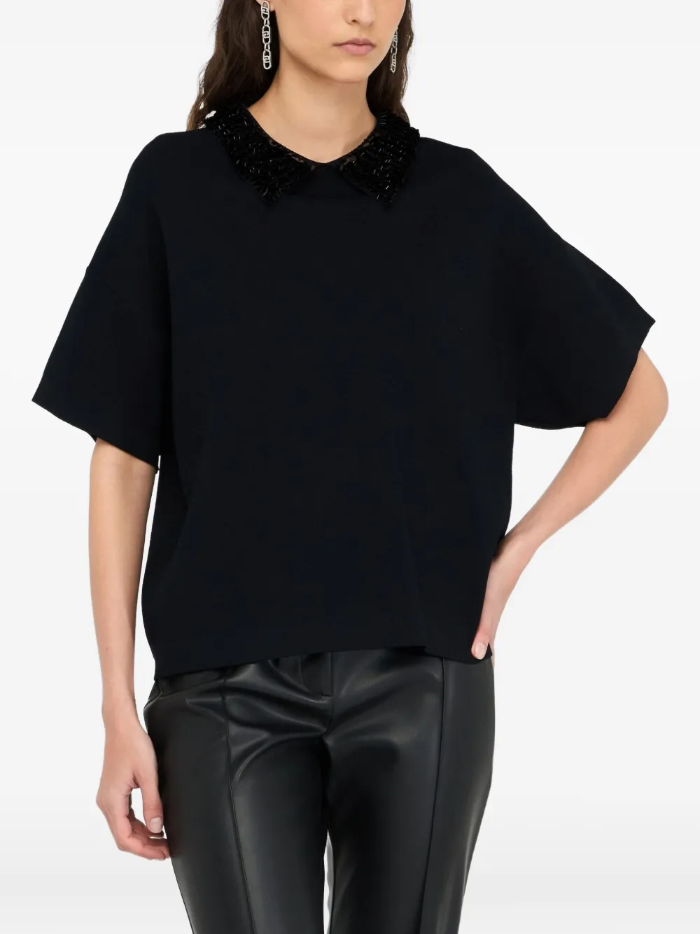LIU JO T-shirt met pailletten en kraag Zwart