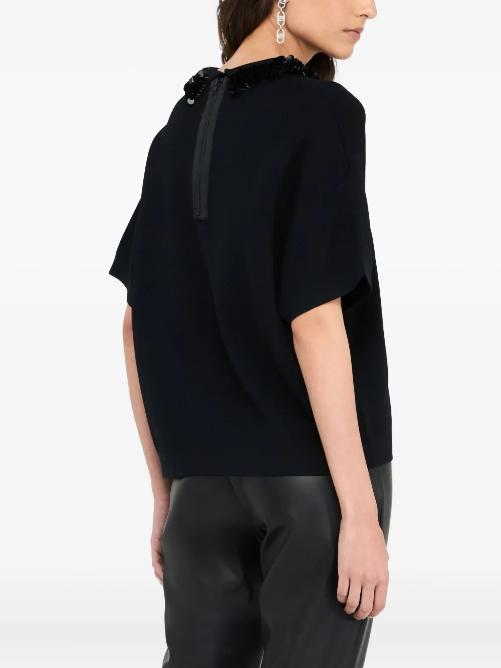LIU JO T-shirt met pailletten en kraag Zwart