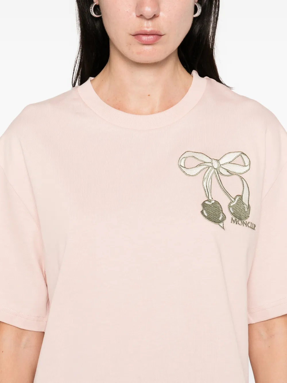 Moncler Bow-embroidered T-shirt In Pink