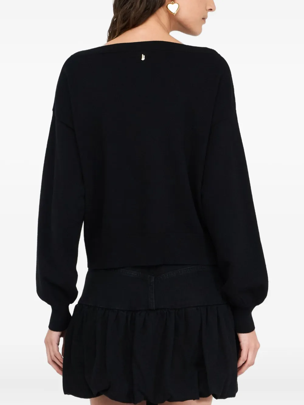 LIU JO rhinestone-embellished puff-sleeve sweater Zwart